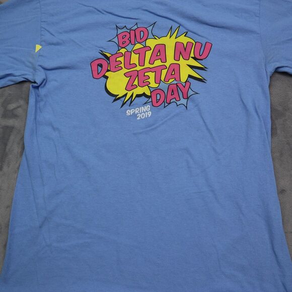 Gildan Shirt Mens M Blue Long Sleeve Graphic Print Activewear Pullover T Shirt - Picture 12 of 16